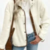 Women Jackets Long Sleeve Contrast Color Button